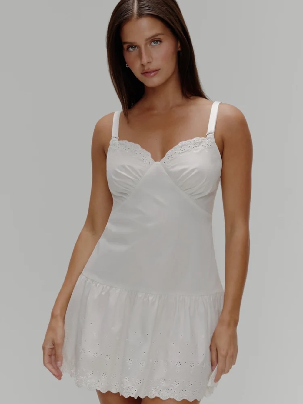 Frankie's Bikinis White Eyelet-Trim Slip Dress